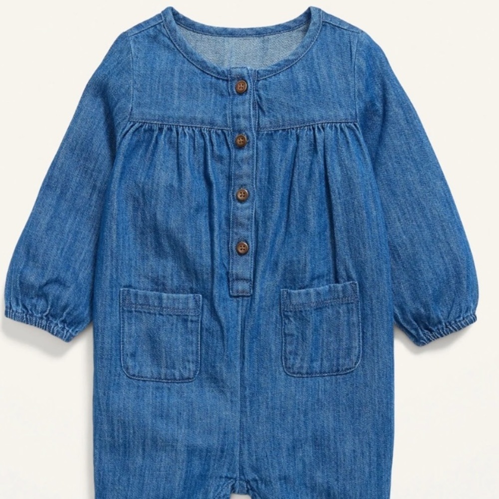 Old Navy Baby Unisex Blue Denim Chambray Jumpsuit 12-18 months